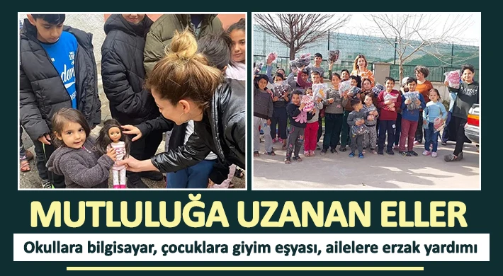 Okullara bilgisayar, çocuklara giyim eşyası, ailelere erzak yardımı