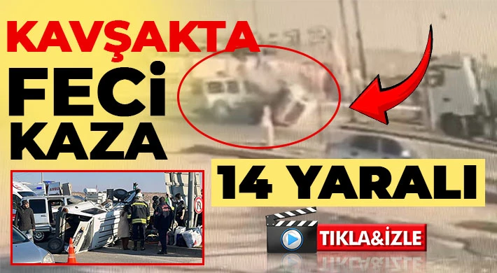 Gaziantep'te 2 aracın kavşakta çarpıştığı kaza kamerada: 14 yaralı