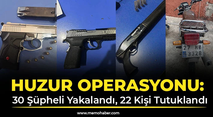 Nizip’te Huzur Operasyonu: 30 Şüpheli Yakalandı, 22 Kişi Tutuklandı