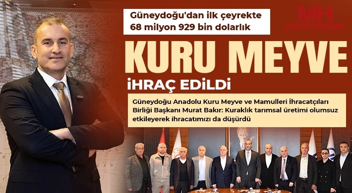 Güneydoğu'dan ilk çeyrekte 68 milyon 929 bin dolarlık kuru meyve ihraç edildi