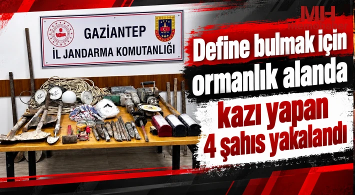 Define bulmak için ormanlık alanda kazı yapan 4 şahıs yakalandı
