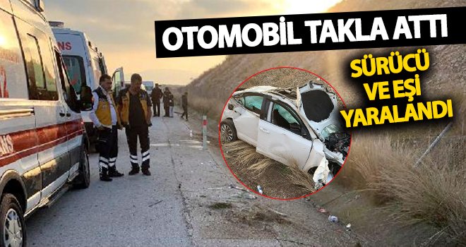 Takla atan otomobildeki çift, yaralandı