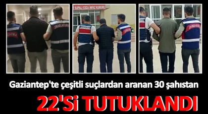 Gaziantep'te çeşitli suçlardan aranan 30 şahıstan 22'si tutuklandı