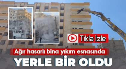 Ağır hasarlı bina yıkım esnasında yerle bir oldu