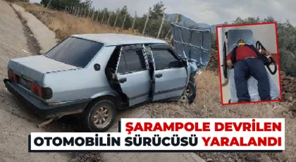 Şarampole devrilen otomobilin sürücüsü yaralandı