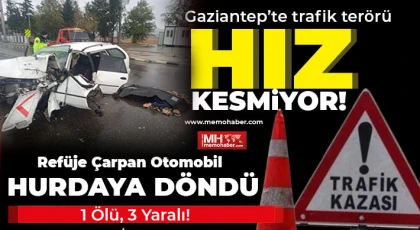 Gaziantep’te Refüje çarpan araç hurdaya döndü