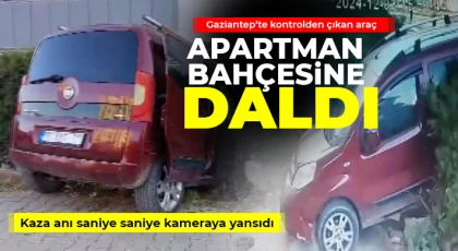 Kontrolden çıkan araç apartman bahçesine daldı