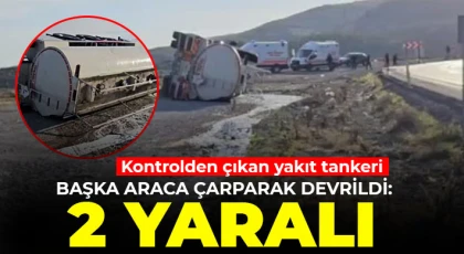 Yan yatan tankerdeki yakıt yola aktı