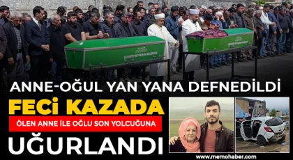  Feci kazada ölen anne ile oğlu son yolcuğuna uğurlandı