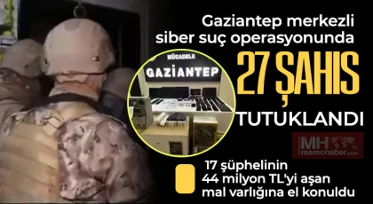 Gaziantep merkezli siber suç operasyonunda 27 şahıs tutuklandı