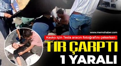 Kasko için Tesla aracın fotoğrafını çekerken tır çarptı: 1 yaralı