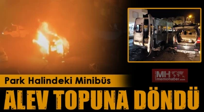 Park halindeki minibüs alev topuna döndü