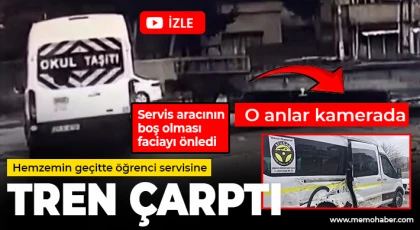 Hemzemin geçitte öğrenci servisine tren çarptı: O anlar kamerada