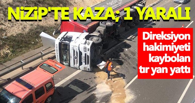 Direksiyon hakimiyeti kaybolan tır yan yattı