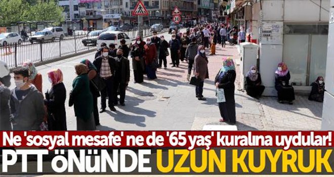 Gaziantep'te, PTT önlerinde uzun kuyruk oluştu