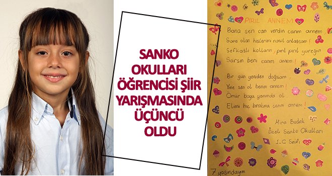 Sanko Okulları öğrencisi şiir yarışmasında üçüncü oldu